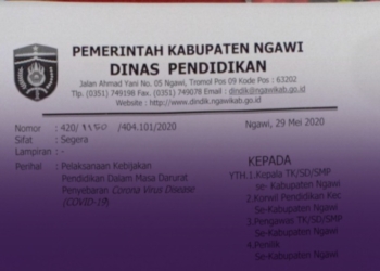 Edaran Terbaru Dinas Pendidikan Ngawi, Guru Mulai Bekerja Kembali 2 Juni, Siswa Masih Belajar Dari Rumah sampai 20 Juni