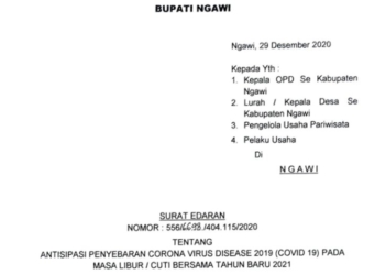 Antisipasi Penyebaran COVID-19, Bupati Ngawi Melarang Perayaan Tahun Baru yang Menimbulkan Keramaian