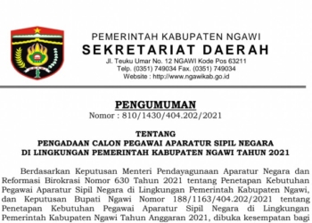 Pengumuman Seleksi Calon ASN Kabupaten Ngawi Tahun 2021