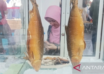Berbagai ikan segar turut dijual dalam gelaran pasar murah DKP Jatim